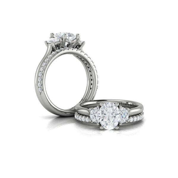 Oval Three Stone Engagement Ring in Platinum by Vlora Bridal