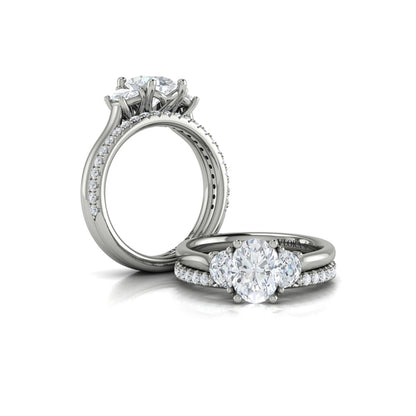 Oval Three Stone Engagement Ring in Platinum by Vlora Bridal