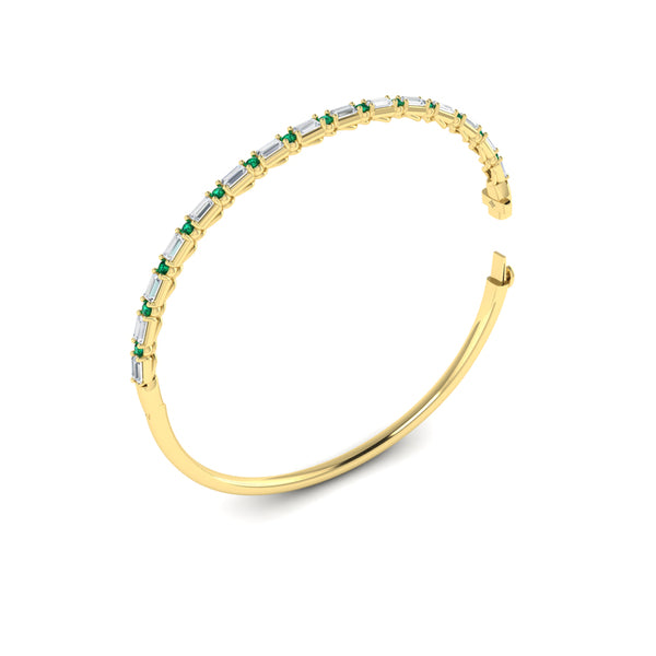Diamond Baguette and Emerald Hinged Bangle