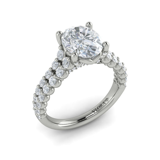 Oval Diamond Engagement Ring with Double Row Diamond Band