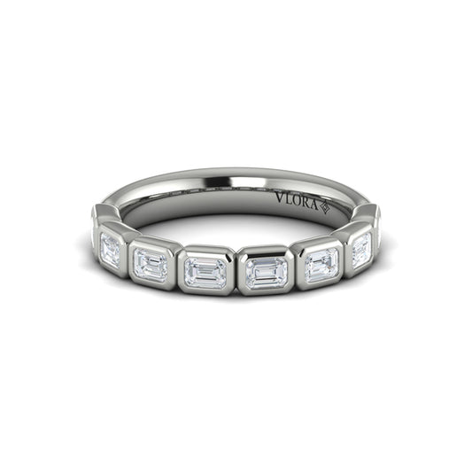 Matching Band for Emerald Cut Bezel Engagement Ring with Bezel Set Accent Diamonds