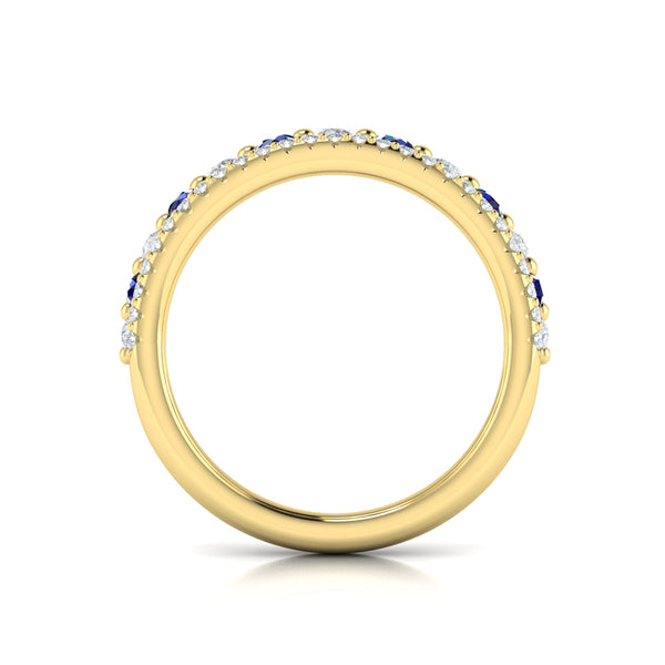 Diamond and Blue Sapphire Two Row Ring