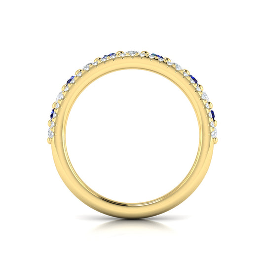 Diamond and Blue Sapphire Two Row Ring