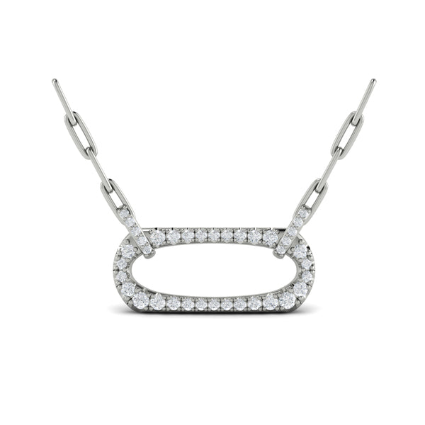 Diamond Accent East West Open Oval Pendant with Link Necklace