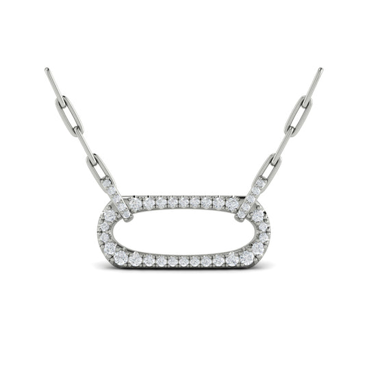 Diamond Accent East West Open Oval Pendant with Link Necklace