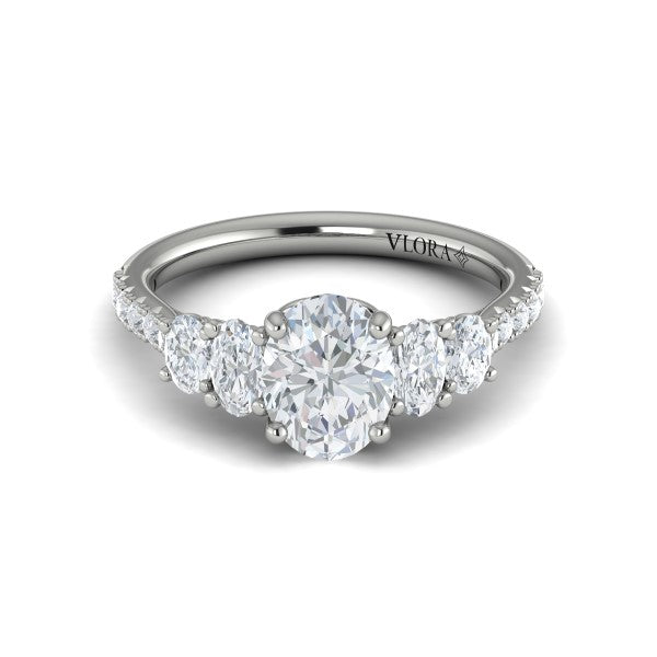 Oval Classic, Three Stone Engagement Ring in Platinum by Vlora Bridal