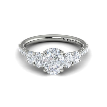 Oval Classic, Three Stone Engagement Ring in Platinum by Vlora Bridal