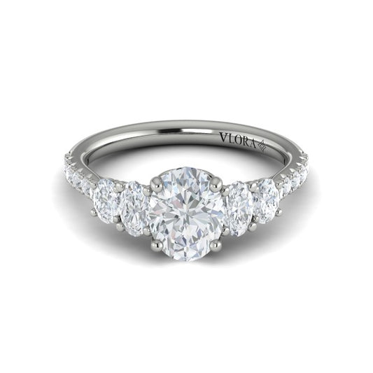 Oval Classic, Three Stone Engagement Ring in Platinum by Vlora Bridal