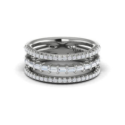 Diamond Open Three Row and Diamond Baguettes Ring