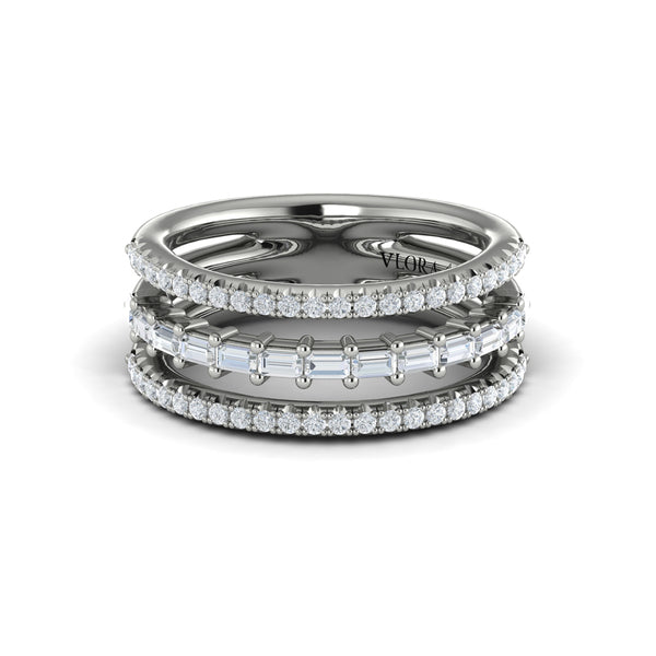Diamond Open Three Row and Diamond Baguettes Ring