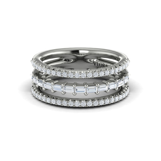 Diamond Open Three Row and Diamond Baguettes Ring