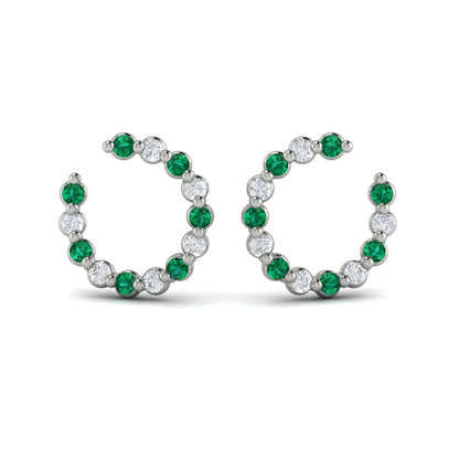 Forward-facing Diamond and Emerald  Open Hoop Earrings
