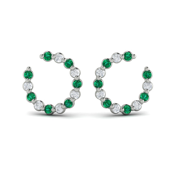 Forward-facing Diamond and Emerald  Open Hoop Earrings
