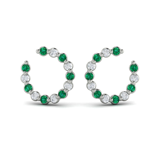 Forward-facing Diamond and Emerald  Open Hoop Earrings