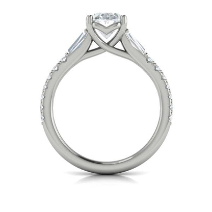 Oval Classic, Three Stone Engagement Ring in Platinum by Vlora Bridal