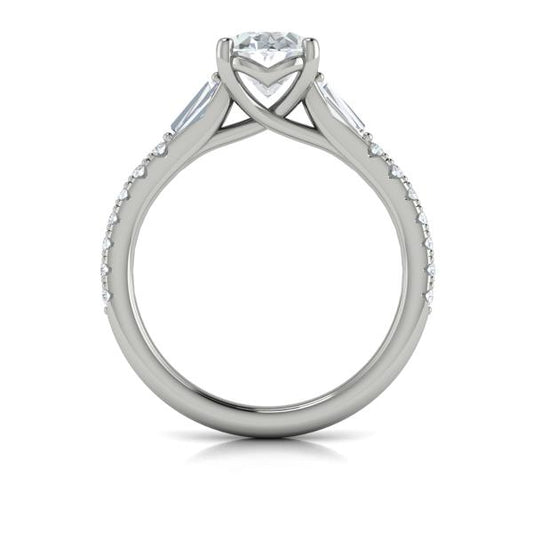 Oval Classic, Three Stone Engagement Ring in Platinum by Vlora Bridal