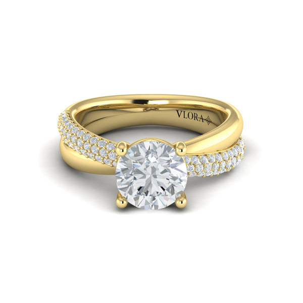 Round Straight Row Engagement Ring in 14K Yellow Gold by Vlora Bridal