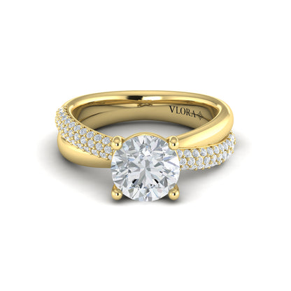Round Straight Row Engagement Ring in 14K Yellow Gold by Vlora Bridal