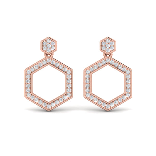 Channel Set Diamond Open Honeycomb Drop Stud Earrings