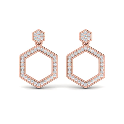 Channel Set Diamond Open Honeycomb Drop Stud Earrings
