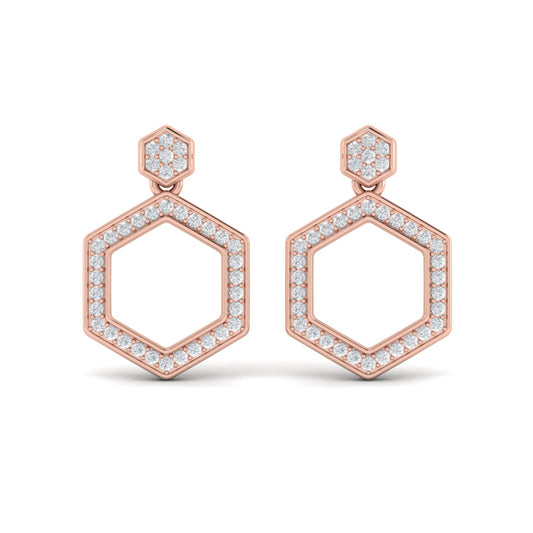 Channel Set Diamond Open Honeycomb Drop Stud Earrings
