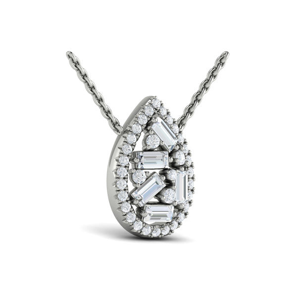 Multi Diamond Tear Drop Baguette Pendant Necklace