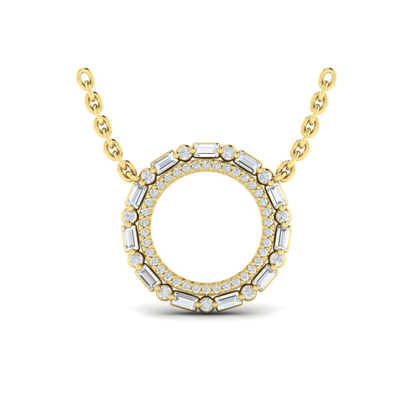 Diamond Baguette Double Open Circle Pendant Necklace
