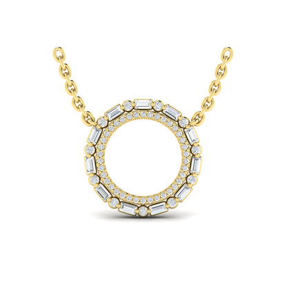Diamond Baguette Double Open Circle Pendant Necklace