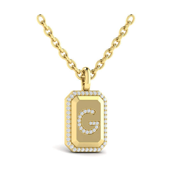 Diamond Medallion Alphabet Pendant Link Necklace, G