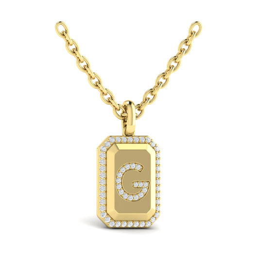 Diamond Medallion Alphabet Pendant Link Necklace, G