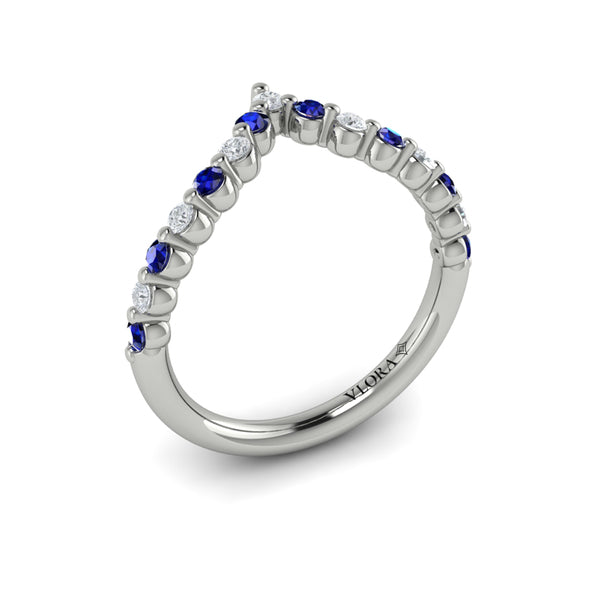 Diamond and Blue Sapphire Chevron Ring
