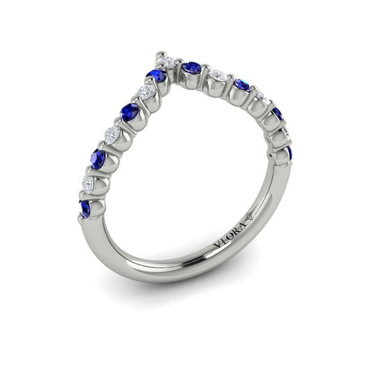 Diamond and Blue Sapphire Chevron Ring