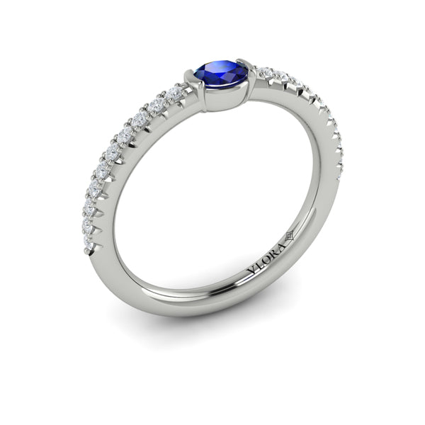 Diamond and Oval Sapphire Centerstone Ring