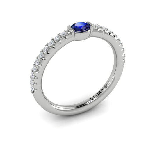 Diamond and Oval Sapphire Centerstone Ring