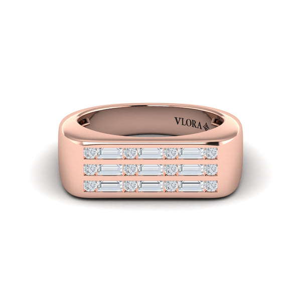 Diamond Baguette and Round Flat Top Ring