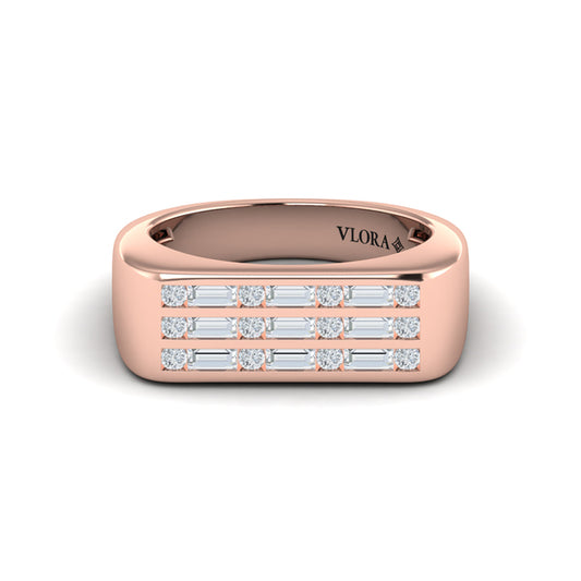 Diamond Baguette and Round Flat Top Ring