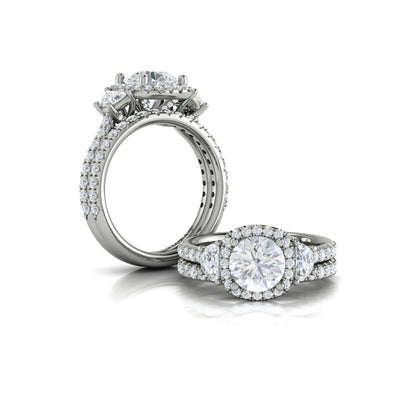 Trio Round Halo Engagement Ring