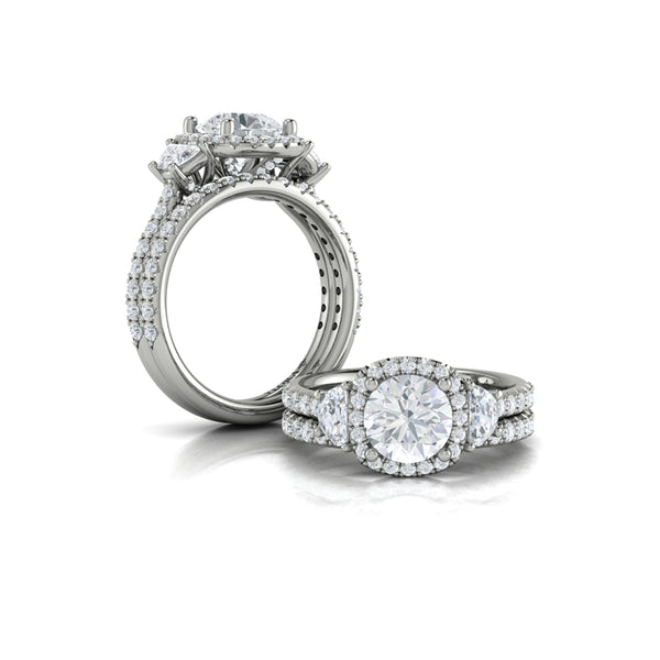 Trio Round Halo Engagement Ring