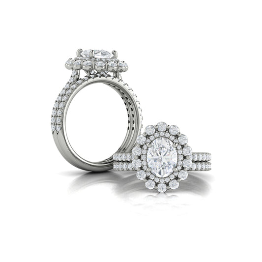 Floral Double Halo Oval Engagement Ring