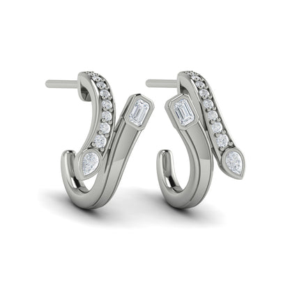 Pear and Emerald Diamond Bypass Hoop Earrings