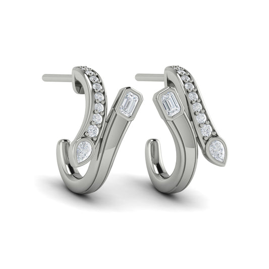 Pear and Emerald Diamond Bypass Hoop Earrings