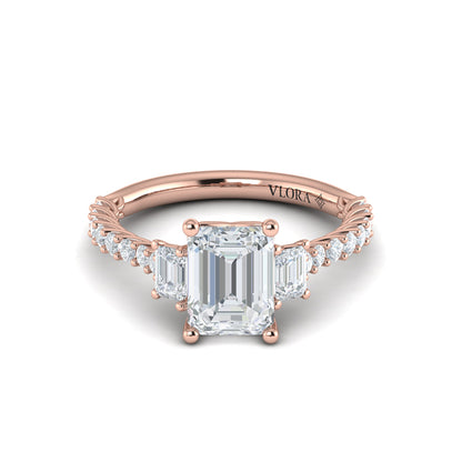 Interwoven Emerald Cut Three Stone Engagement Ring