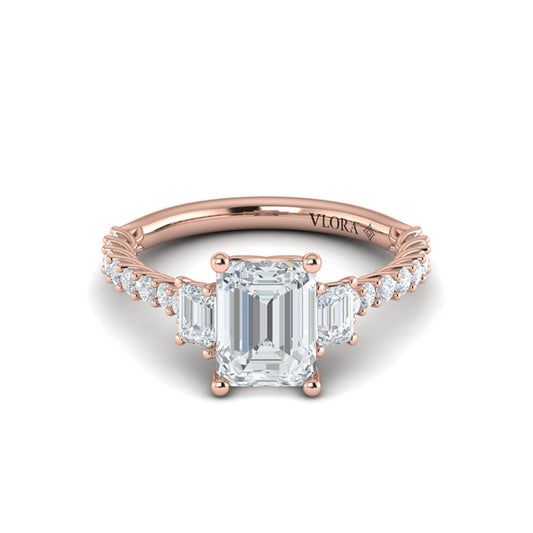 Interwoven Emerald Cut Three Stone Engagement Ring