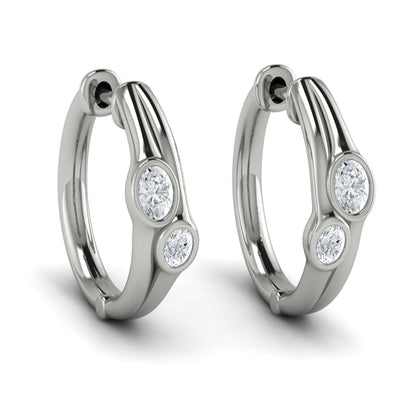 Oval Shaped Diamond Bezel‑Set Two‑Stone Huggies
