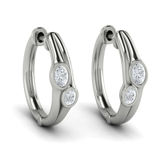 Oval Shaped Diamond Bezel‑Set Two‑Stone Huggies