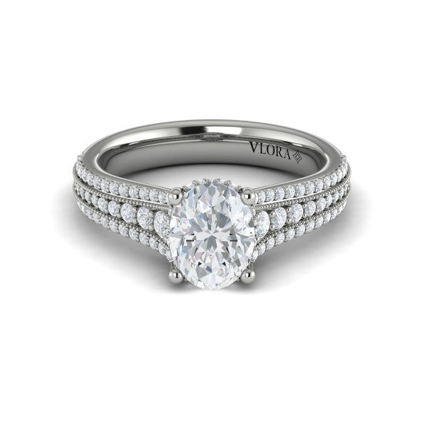 Oval Classic, Modern Vintage Engagement Ring in Platinum by Vlora Bridal