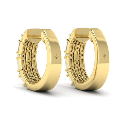 Baguette and Round Diamond Huggie Earrings