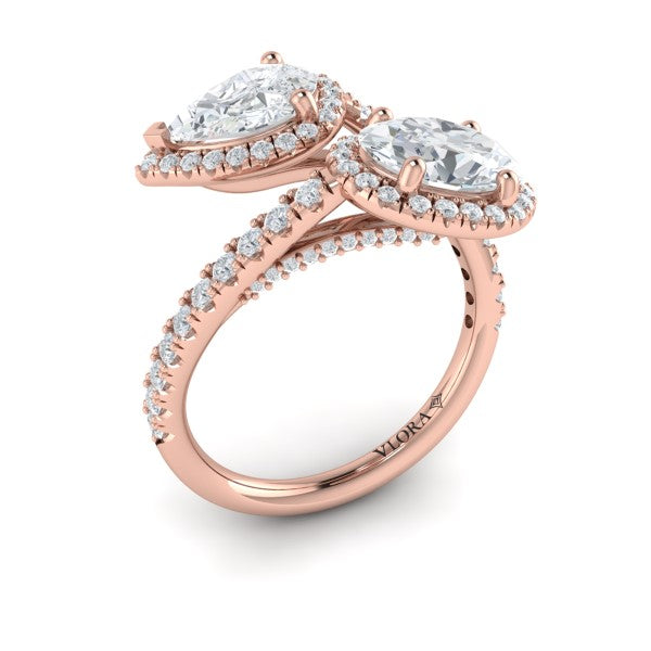Oval and Pear Halo Toi et Moi Engagement Ring
