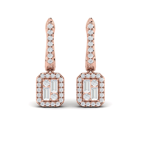 Diamond Baguette Halo Drop Huggie Earrings