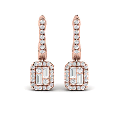 Diamond Baguette Halo Drop Huggie Earrings